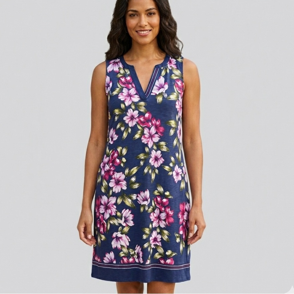 Tommy Bahama Sleeveless Navy Floral V-Neck Shift Dress SP